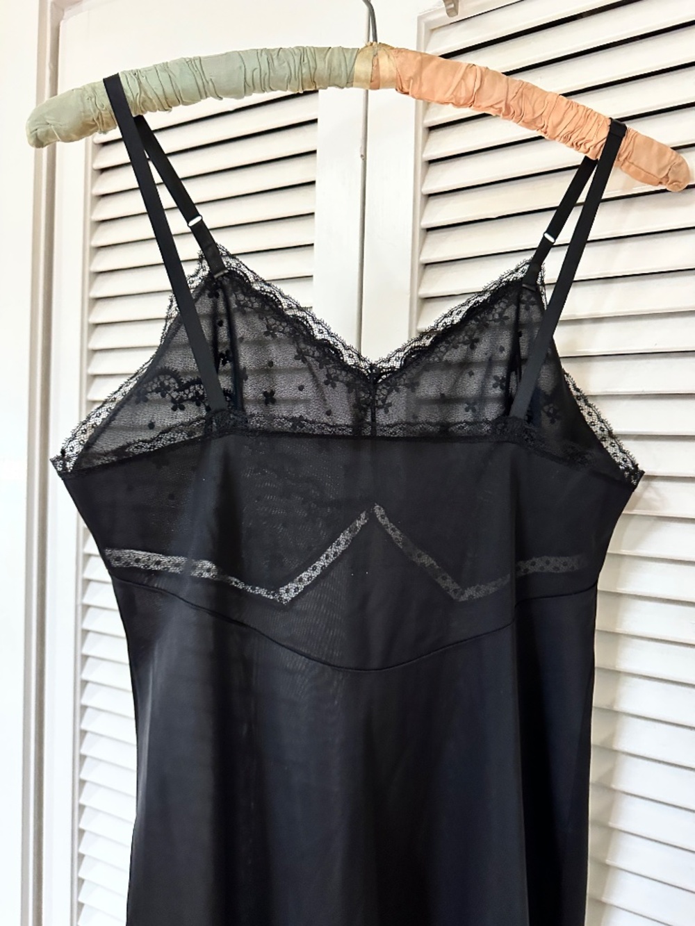 Vintage Full Slip Black Nylon Lace Nightie Small - Picture 8 of 16
